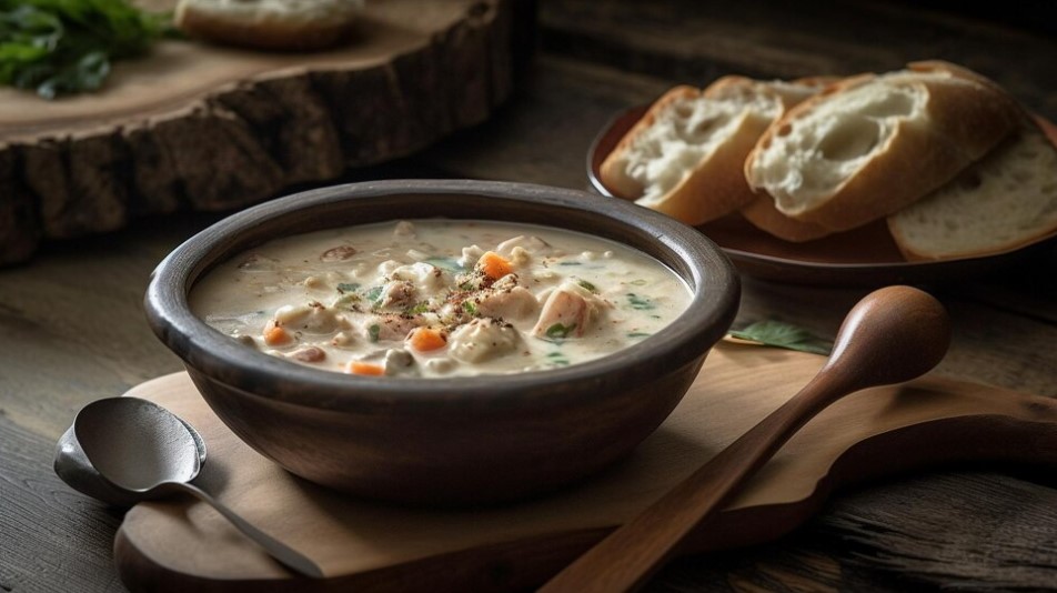 A bowl of rich and creamy Crack Chicken Noodle Soup garnished with parsley and bacon bits, symbolizing ultimate comfort food.