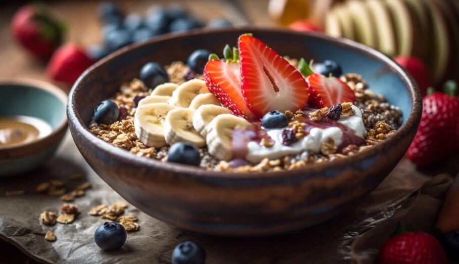 Kodiak Oatmeal Cup on a rustic table with outdoor-themed background, symbolizing a healthy, active lifestyle