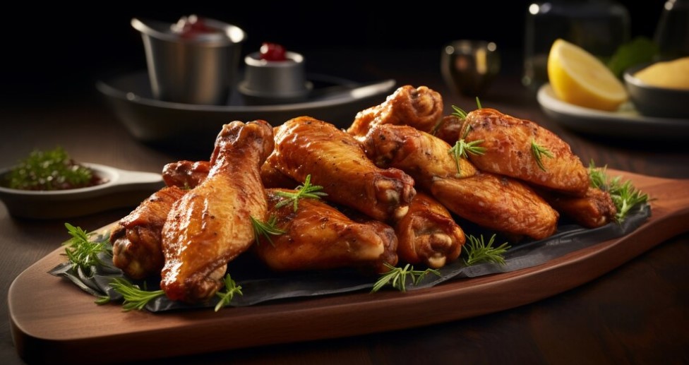 A plate of savory Lemon Pepper Chicken Wings garnished with lemon slices and parsley