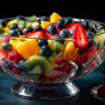 A vibrant and healthy assortment of fresh fruits in a fruit salad, showcasing a variety of colors and textures.