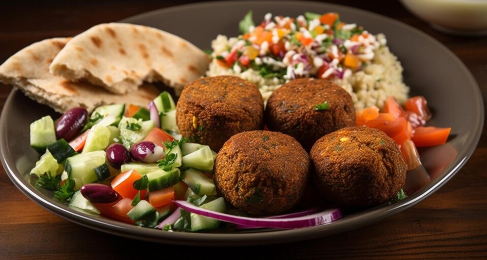 Plate of Healthy Grape Jelly Meatballs served with a side of greens