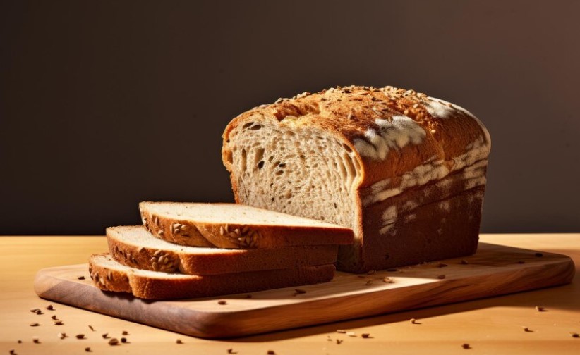 A freshly baked loaf of wheat berry bread on a rustic wooden table, symbolizing health and nutrition.