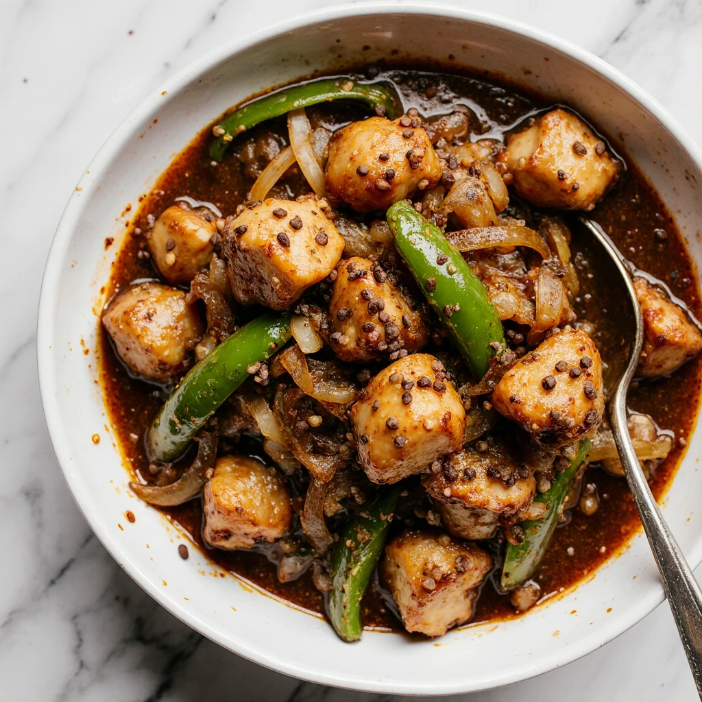 Delicious homemade Black pepper chicken with bell peppers and onions