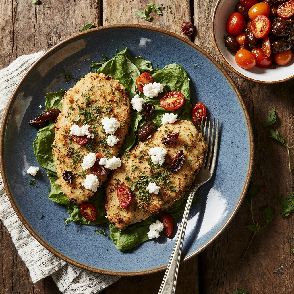 Juicy Mediterranean Chicken Tenders baked with herbs and lemon, served with fresh parsley and dipping sauce
