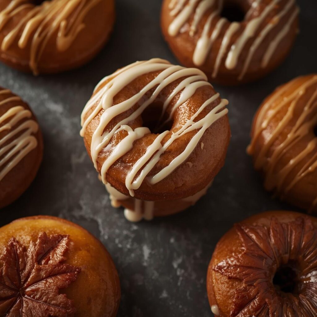 Freshly baked pumpkin spice donuts with glaze, perfect Halloween dessert for autumn celebrations