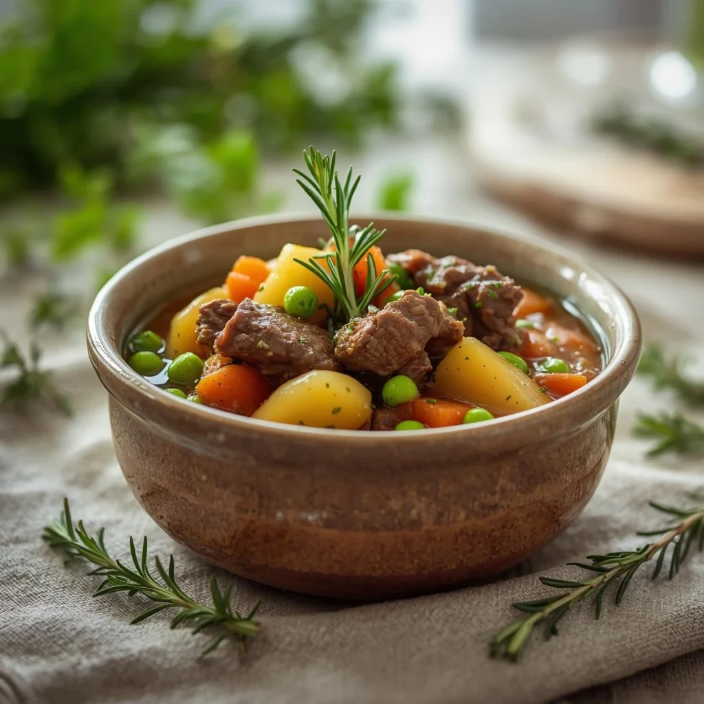 Dutch oven beef stew with red wine, rosemary, and winter vegetables