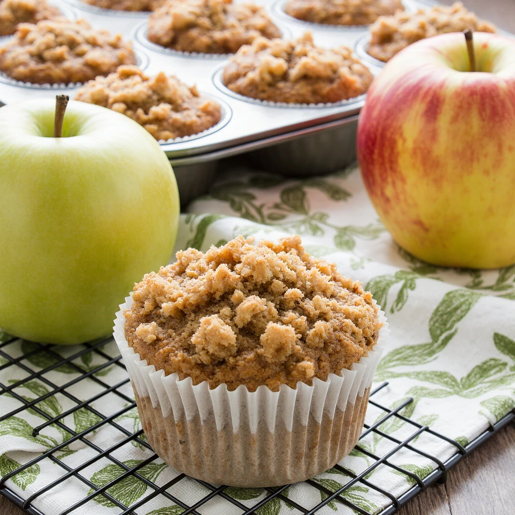 Easy apple muffin with streusel topping on a plate – Thanksgiving dessert recipe