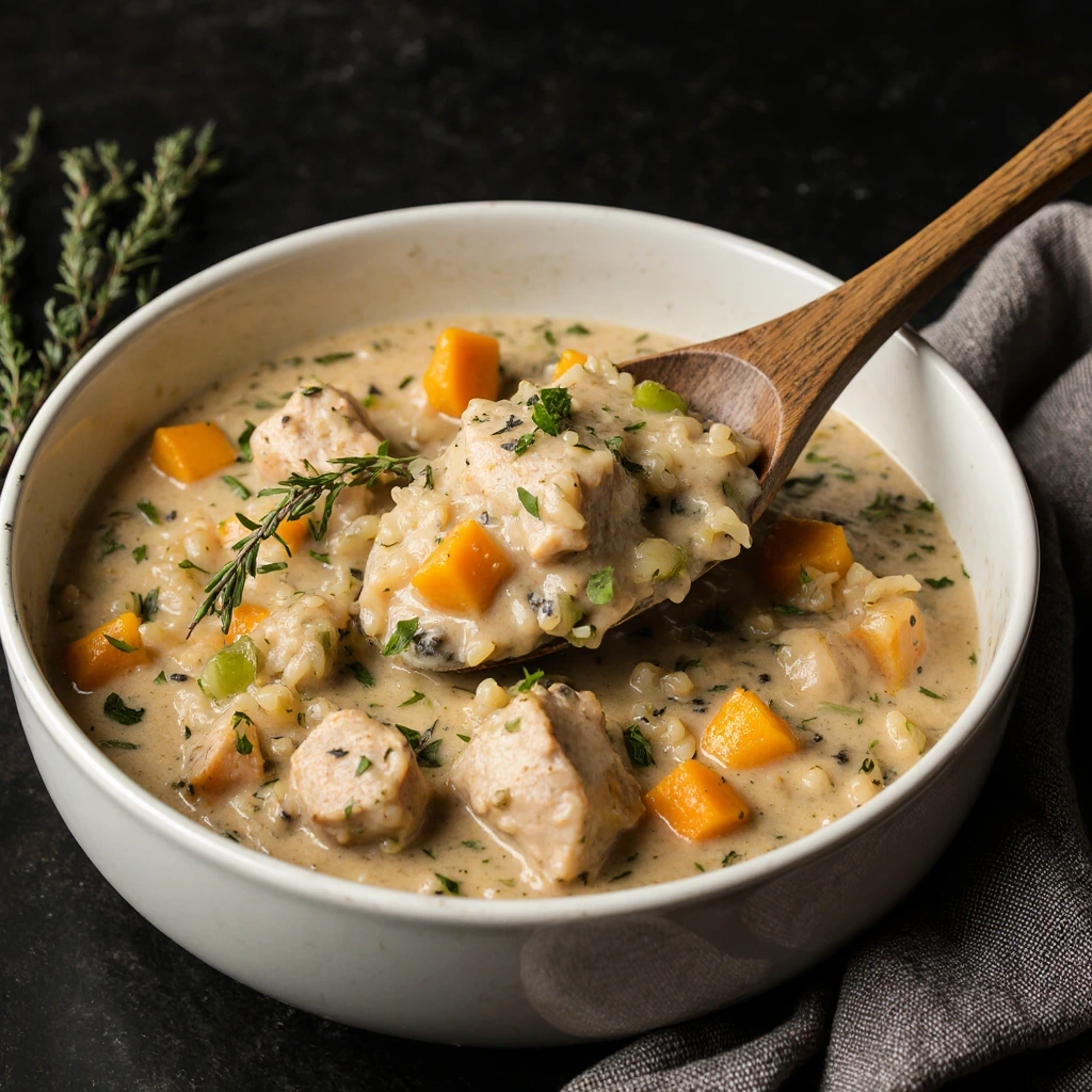 A creamy Chicken Wild Rice Casserole baked with cheese, vegetables, and a golden breadcrumb topping, perfect for a Winter dinner