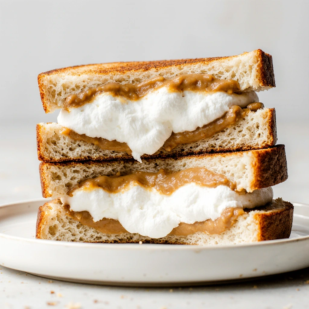 Fluffernutter sandwich made with peanut butter and Marshmallow Fluff