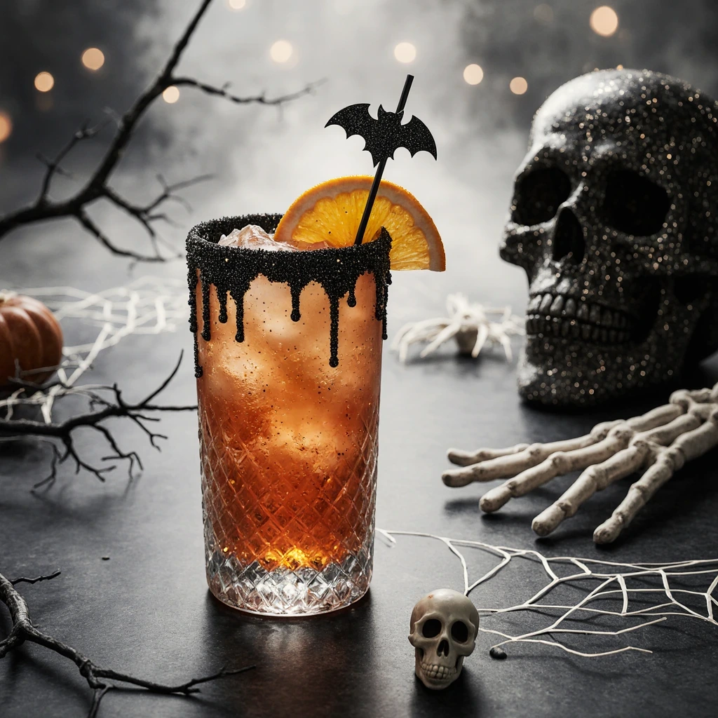 Haunted Hallo-Rita Margarita spooky Tequila Halloween Drink with black salt rim and creepy garnish