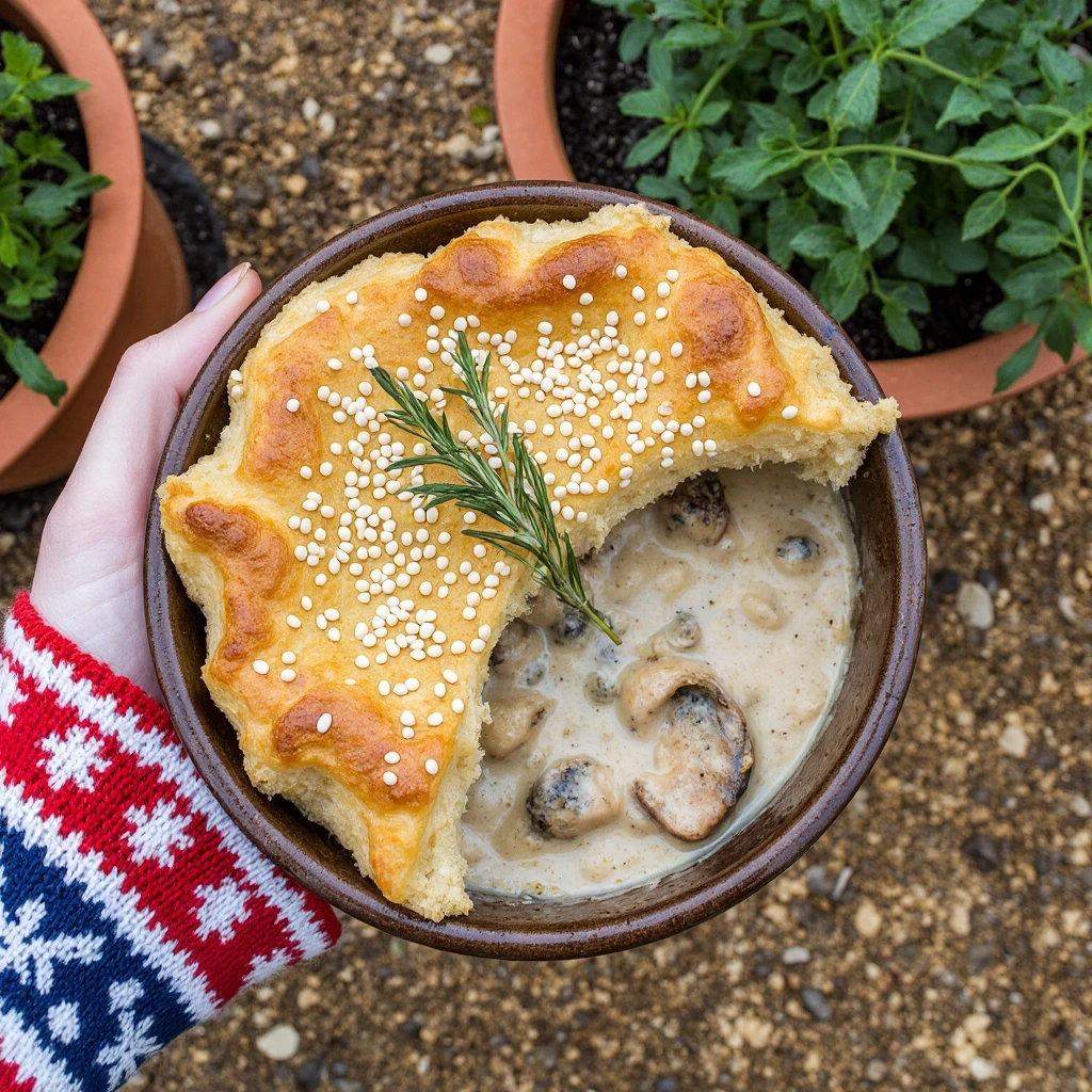 Easy chicken pot pie with cream of chicken soup in a golden flaky crust, served as a cozy winter dinner