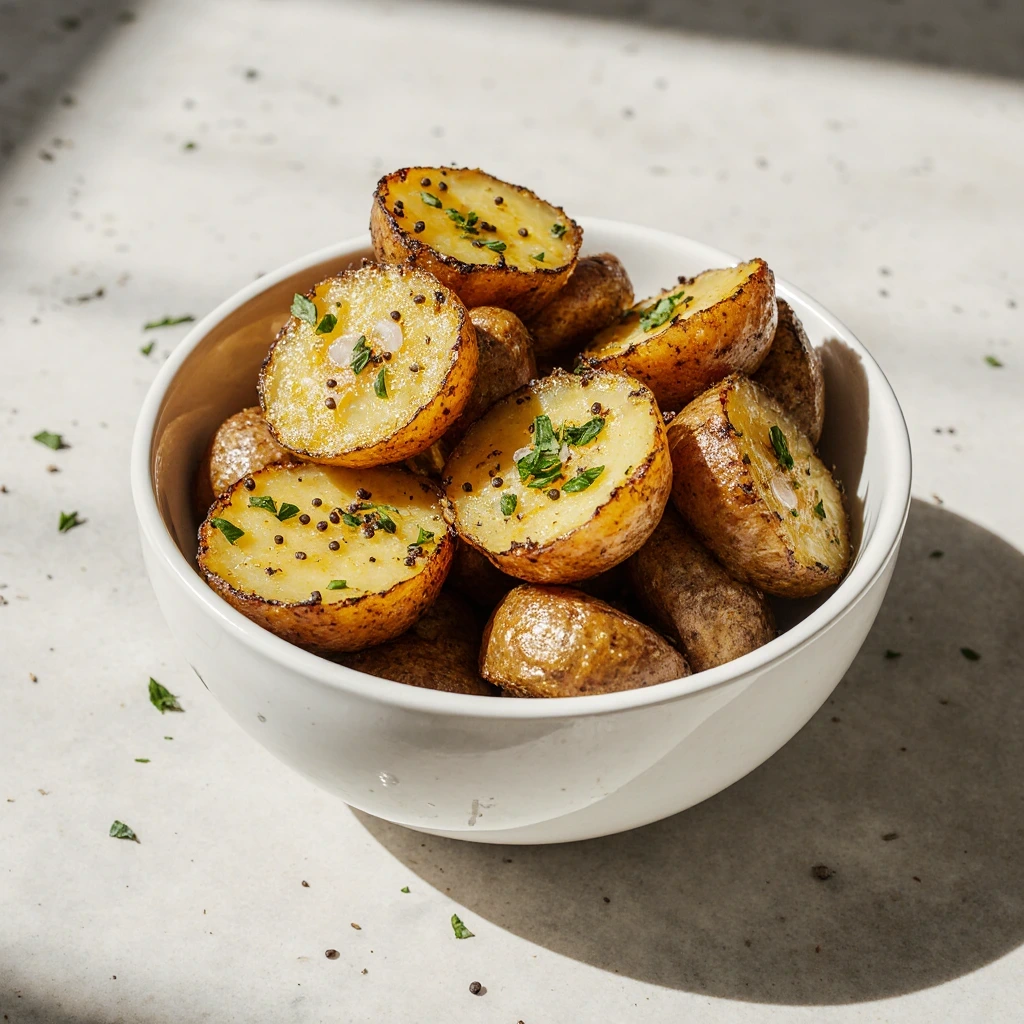Crispy potatoes with garlic butter and fresh parsley
