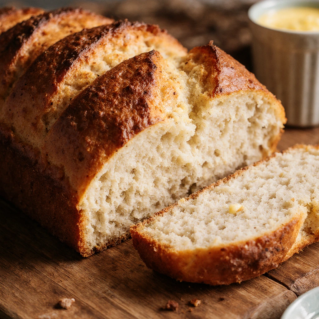 Soft bread with condensed milk sliced to show fluffy crumb and golden crust